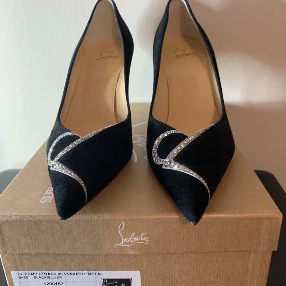 NWB CHRISTIAN LOUBOUTIN CL 80 Swarovski crystal-embellished suede pumps - Picture 4 of 8